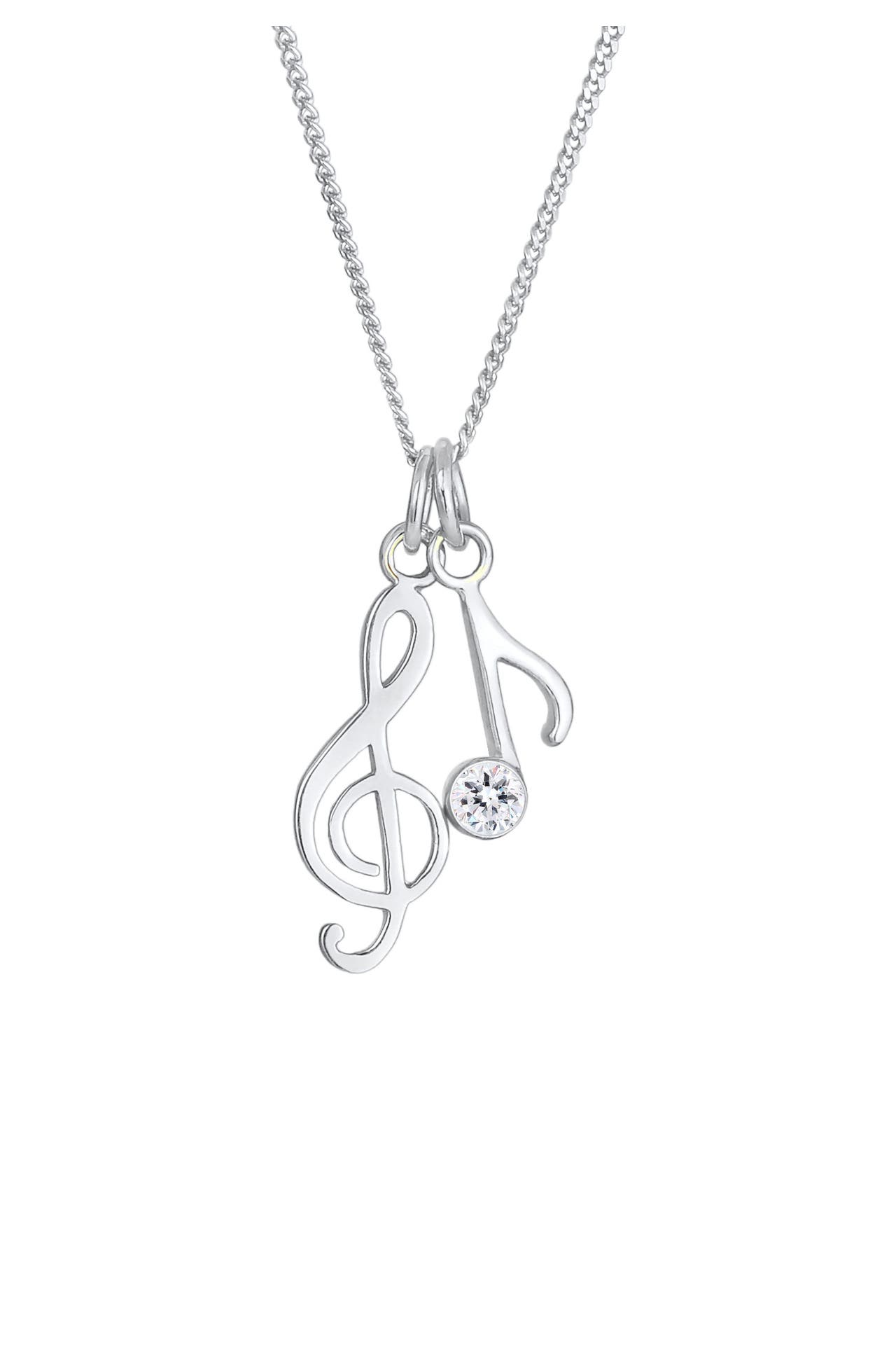 ELLI Kette Notenschlüssel Note Weiß 925 Sterling Silber, mit Kristallen von Swarovski® Silber, Bild 1