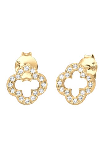 ELLI Ohrringe Kleeblatt Zirkonia Weiß 925 Sterling Silber Gold