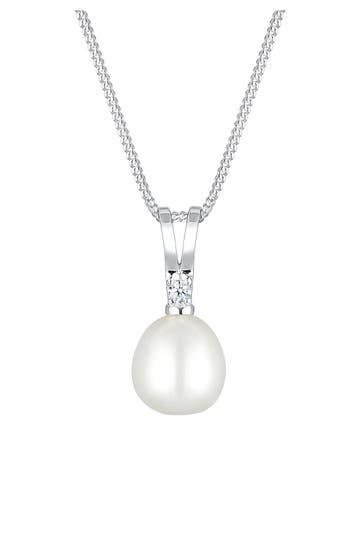 ELLI DIAMONDS Kette Anhänger Süßwasserzuchtperle mit Diamanten Silber Weiß
