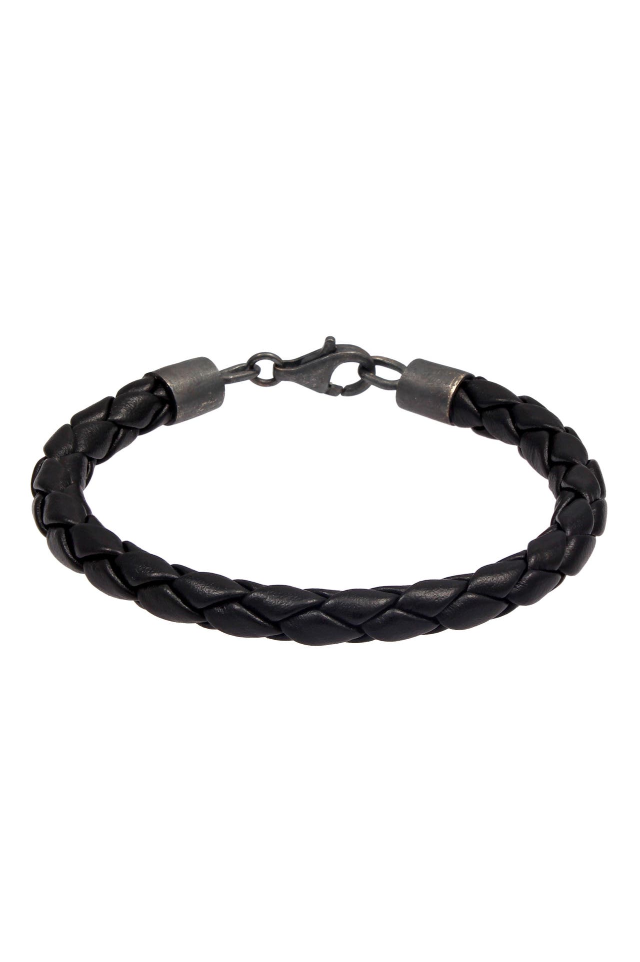KUZZOI Armband Herren Leder Geflochten Rund Karabiner 925 Silber Schwarz, Bild 1