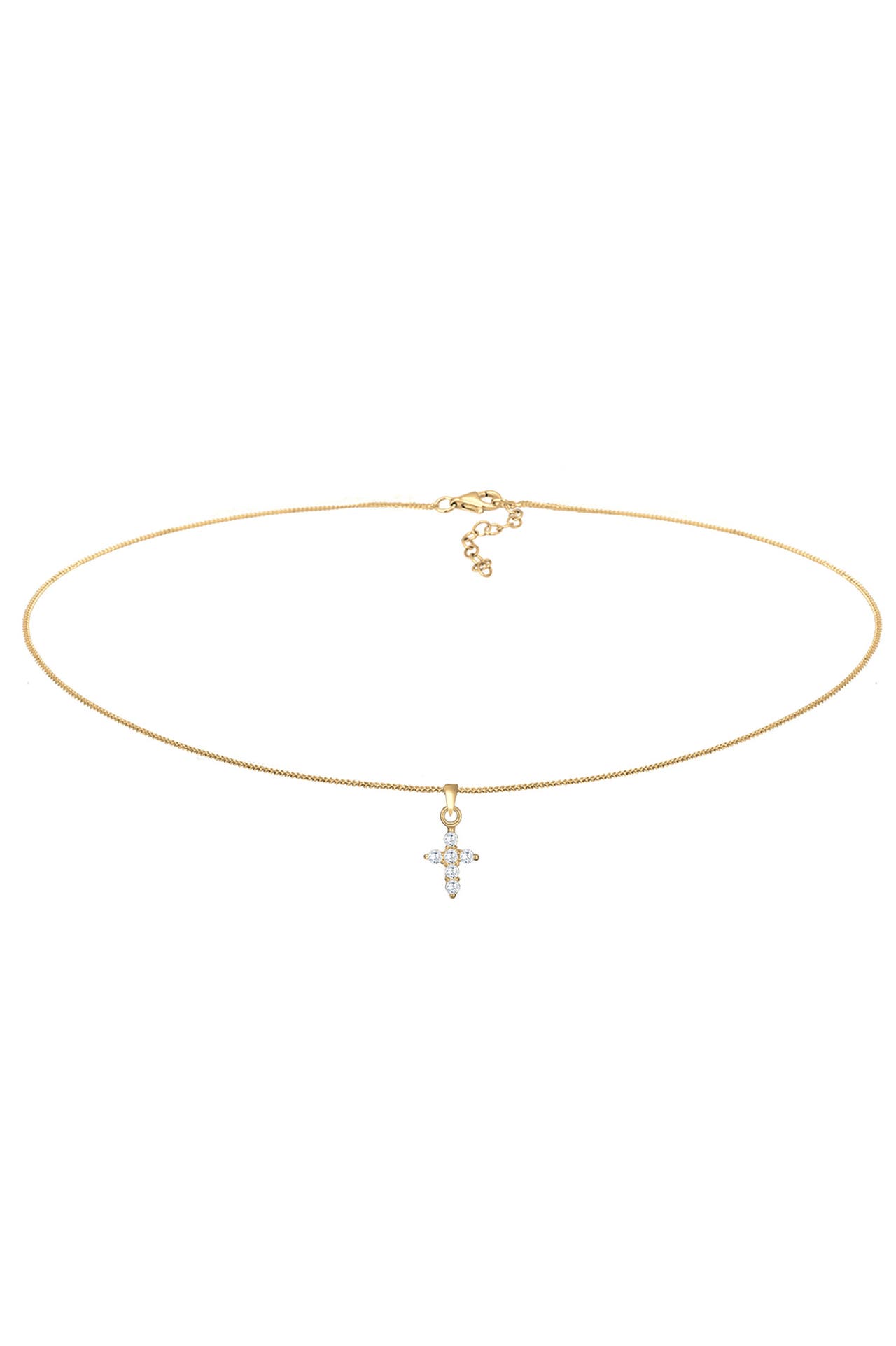 ELLI Kette Choker Kreuz Religion Zirkonia 925 Silber Gold, Bild 1