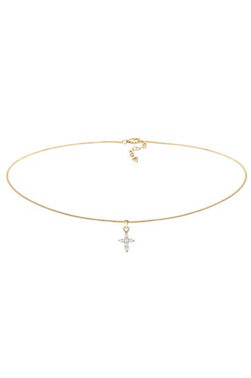 ELLI Kette Choker Kreuz Religion Zirkonia 925 Silber Gold