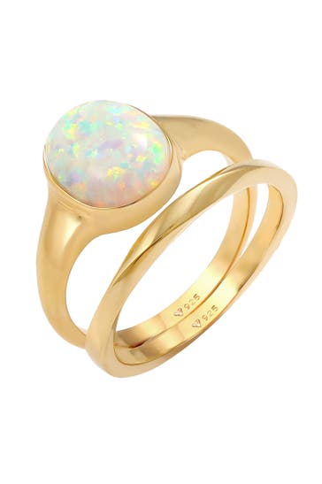 ELLI Ring Klassik Opal Basic gedreht (2 tlg) 925 Silber Gold