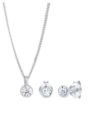 ELLI Schmuckset Basic Solitär 925 Sterling Silber, mit Kristallen von Swarovski® Weiß