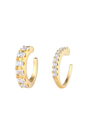 ELLI PREMIUM Ohrringe Single Earcuff Set Zirkonia (2 tlg) 925 Silber Gold