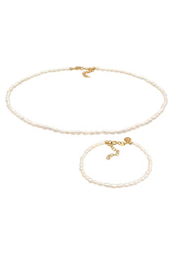 ELLI PREMIUM Schmuckset Perlen Kunststoff 925 Sterling Silber vergoldet Gold