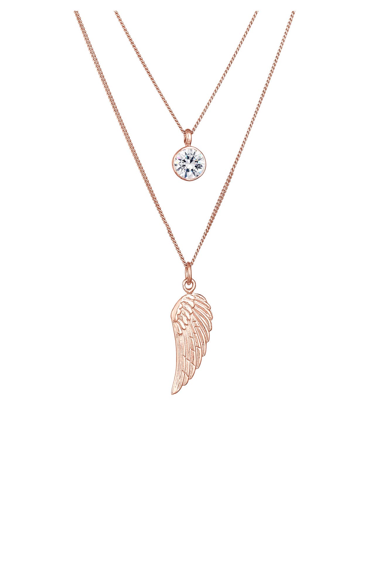 ELLI Kette Layer Flügel Symbol 925 Silber, mit Kristallen von Swarovski® Rosegold, Bild 1