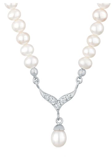 ELLI Kette Collier Süßwasserzuchtperle Zirkonia 925 Silber Weiß