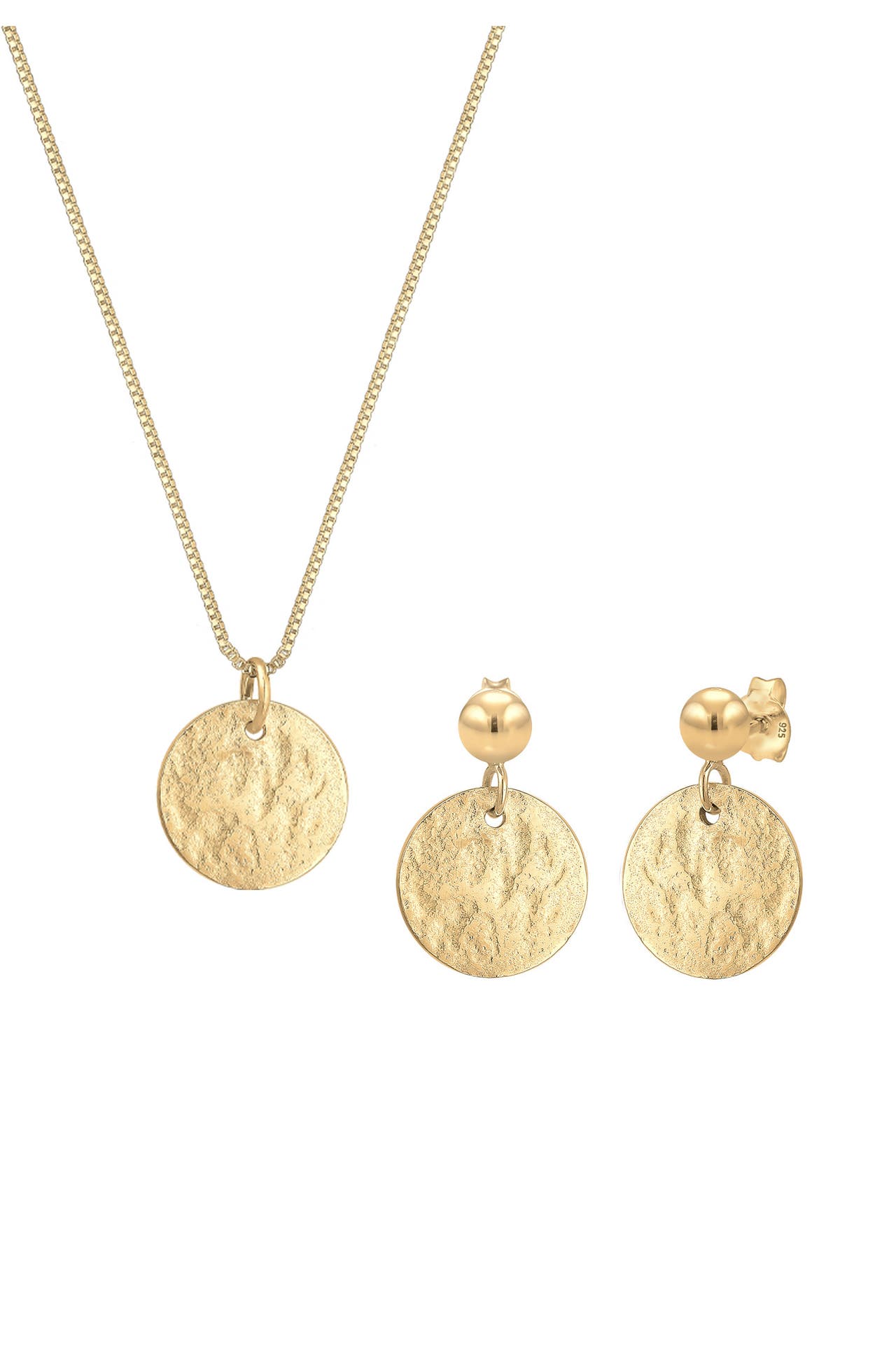 ELLI Schmuckset Plättchen Organic Kette Ohrhänger 925 Silber Gold, Bild 1