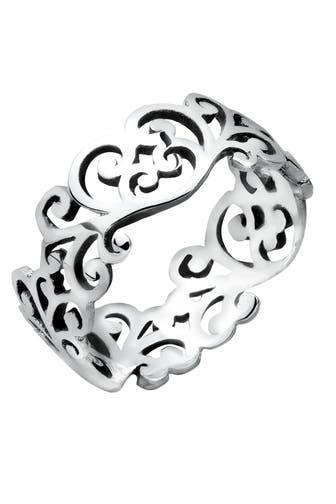 ELLI Ring Ornament Cut Out Blätter 925 Silber Grau