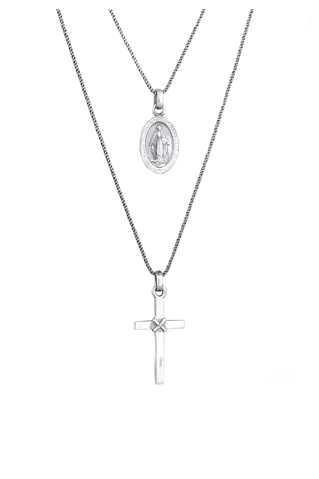KUZZOI Kette Layer Marienbild Kreuz 925 Sterling Silber Silber, Bild 1