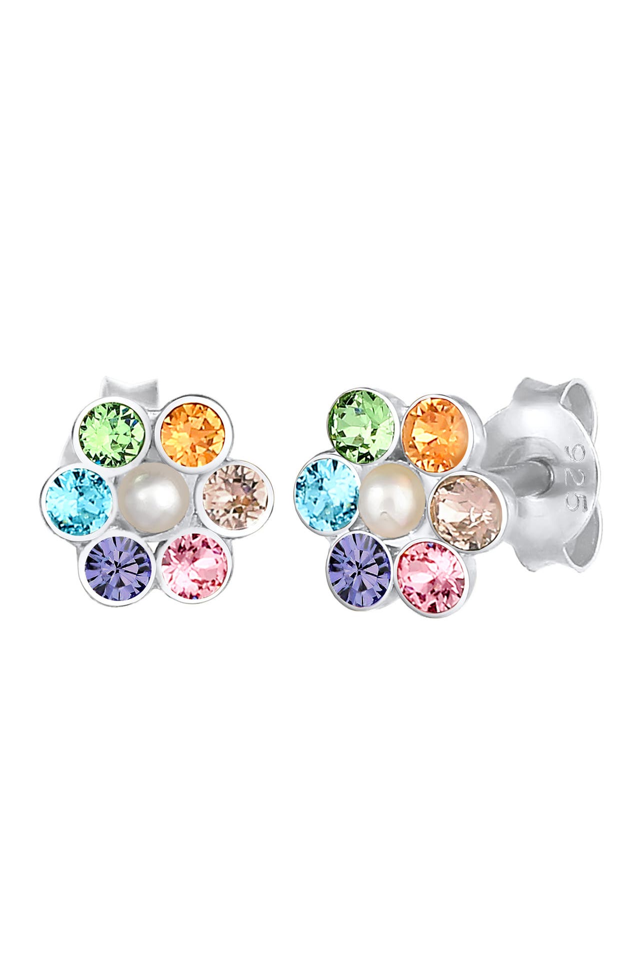 ELLI Ohrringe Kinder Blume Synthetische Perle Regenbogen Kristall 925 Silber, Bild 1