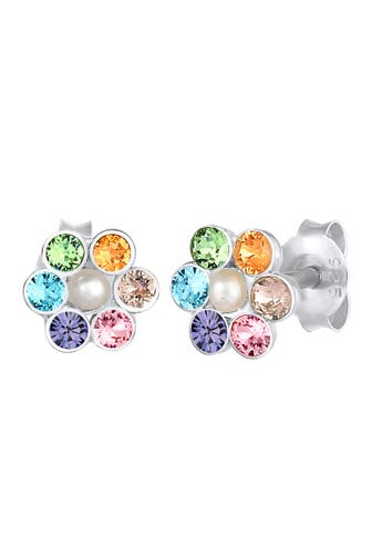 ELLI Ohrringe Kinder Blume Synthetische Perle Regenbogen Kristall 925 Silber