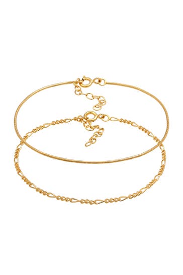 ELLI Armband Armkettchen-Set Figaro Rund Basic 925 Silber Gold
