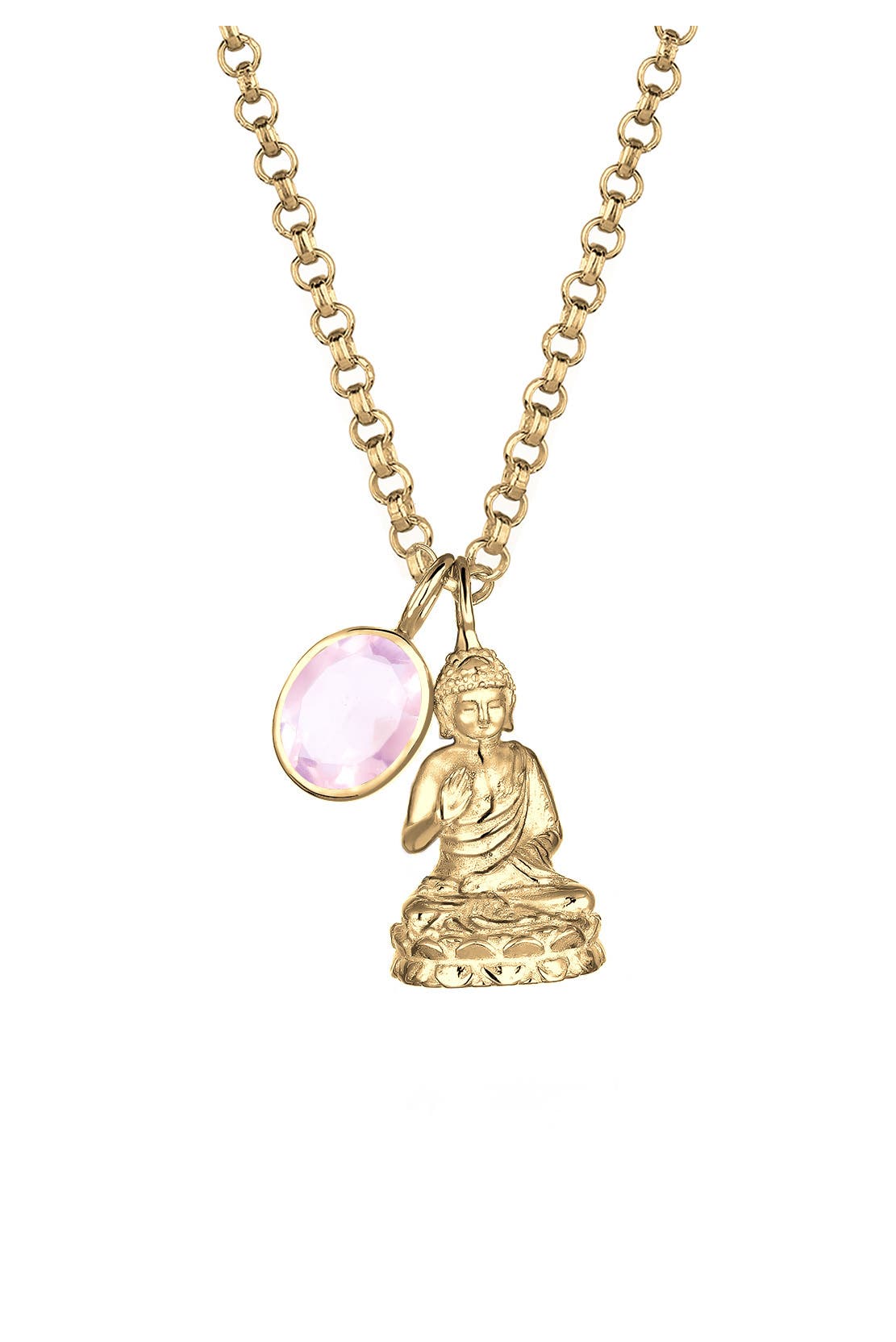 ELLI PREMIUM Kette Buddha Solitär Quarz Rose 925 Sterling Silber vergoldet Rosa, Bild 1