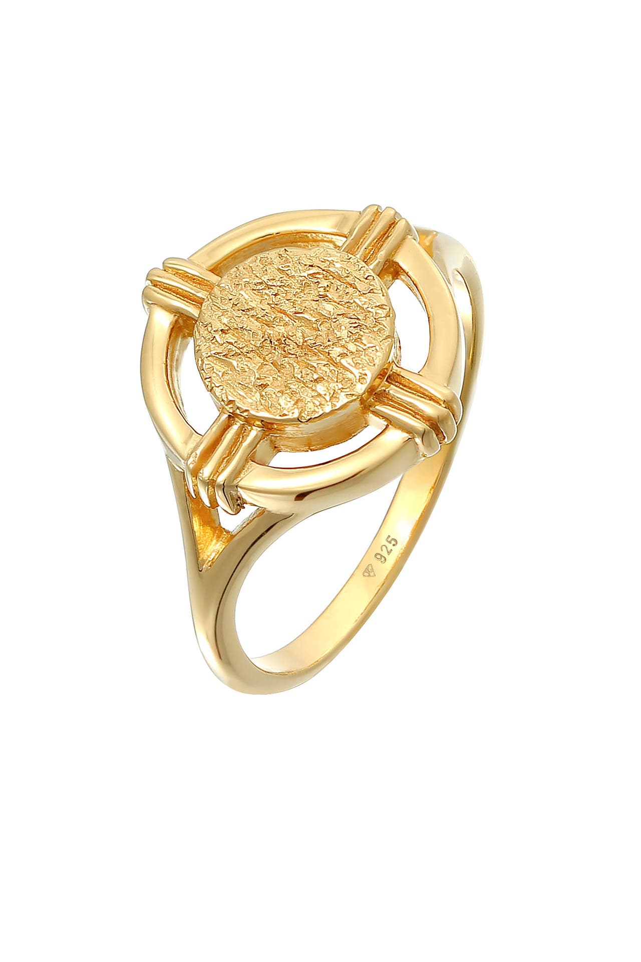 ELLI Ring Coin Rund Kreis Organic Retro Look 925 Silber Gold, Bild 1
