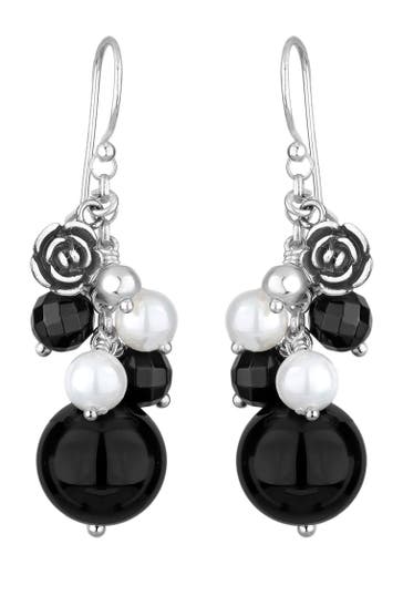 ELLI Ohrringe Elli Ohrringe Rose Onyx Muschelkernperlen 925 Sterling Silber Schwarz