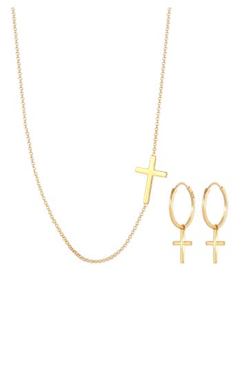 ELLI Schmuckset Kette Creolen Ohrringe Kreuz Religion 925 Silber Gold