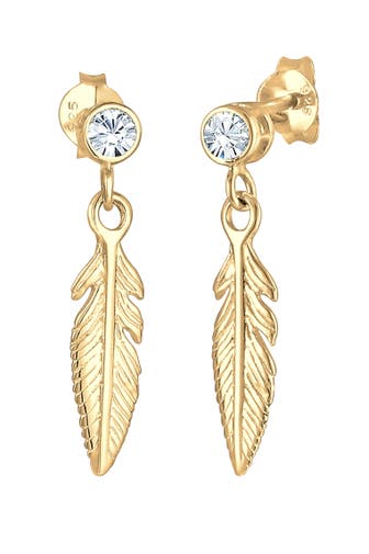 ELLI Ohrringe Ohrhänger Feder 925 Silber, mit Kristallen von Swarovski® Gold