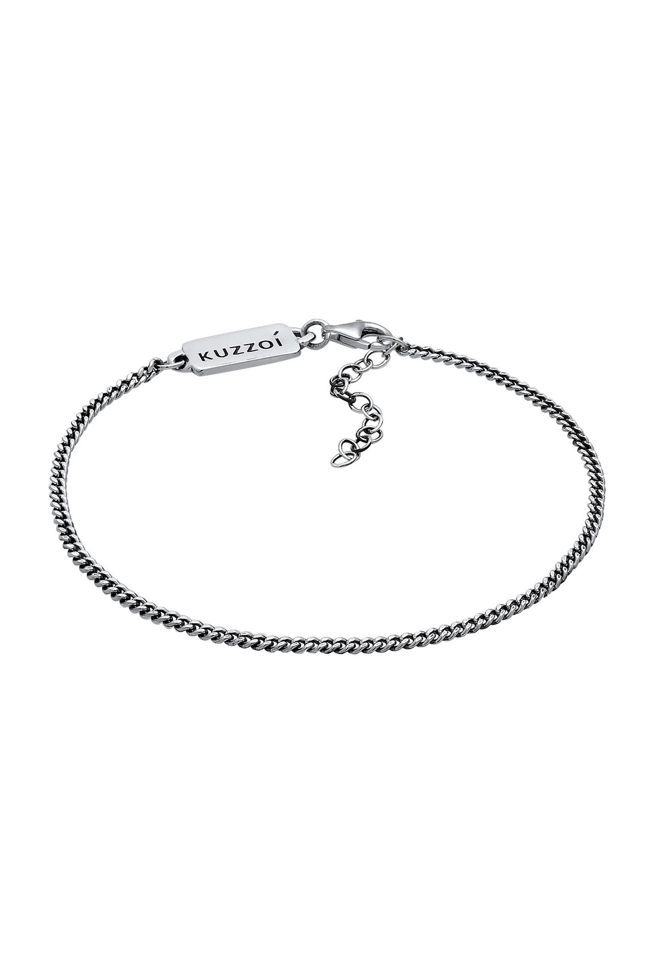KUZZOI Armband Herren Basic Panzerkette Fein 925 Silber Grau, Bild 1