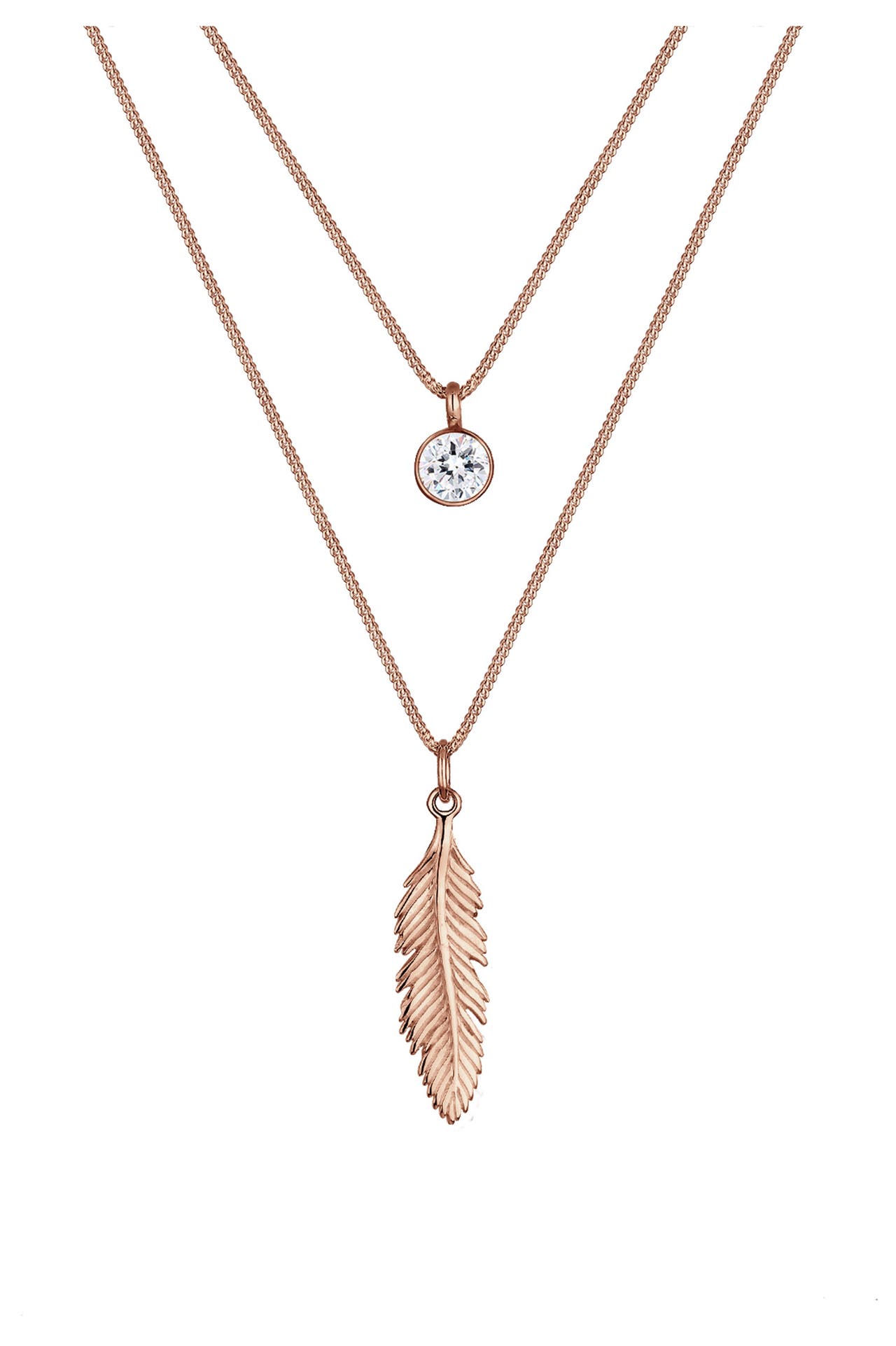 ELLI Kette Feder Boho 925 Silber, mit Kristallen von Swarovski® Rosegold, Bild 1