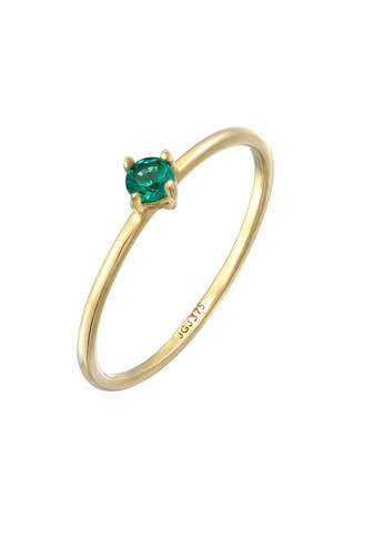 ELLI PREMIUM Ring Synthetischer Smaragd Solitär 375er Gelbgold Gold