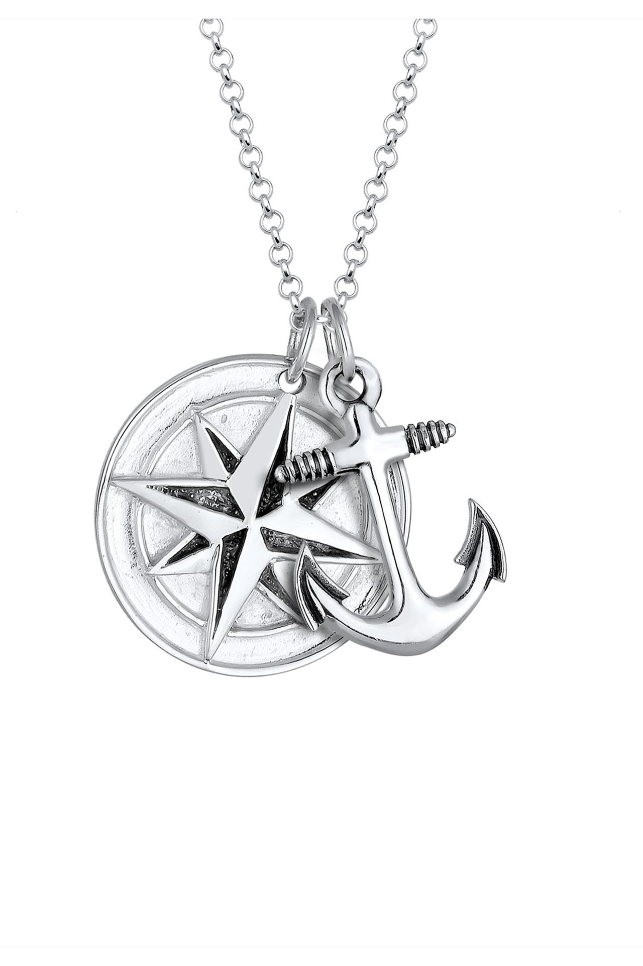 KUZZOI Kette Kompass Anker 925 Sterling Silber Silber, Bild 1