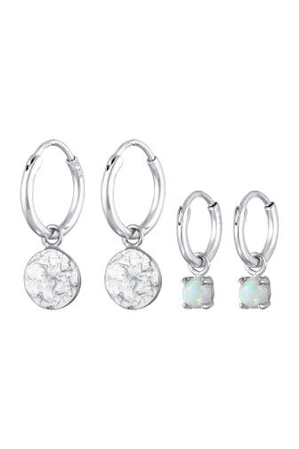 ELLI Ohrringe Creolen Plättchen Opal Edelstein 2er Set 925 Silber Silber