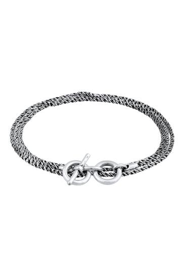 KUZZOI Armband Männer Kordelkette T-Bone Oxidiert 925 Silber Grau