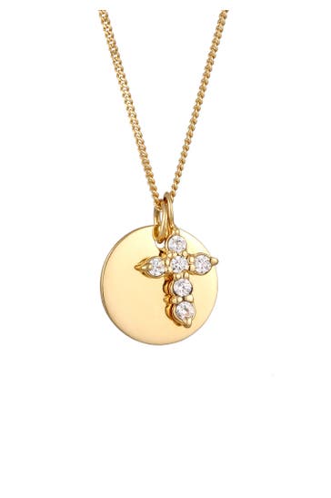 ELLI Kette Kreuz Zirkonia Weiß Plättchen 925 Sterling Silber Gold