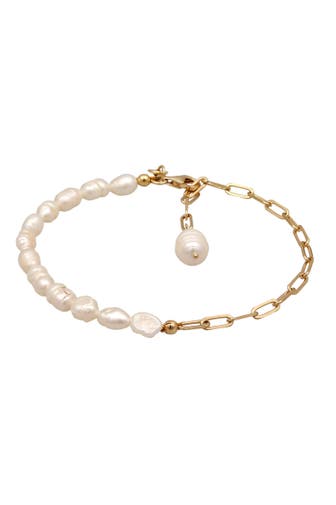 ELLI PREMIUM Armband Süßwasserzuchtperlen Barock Weiß Gliedermix 925 Sterling Silber vergoldet Gold