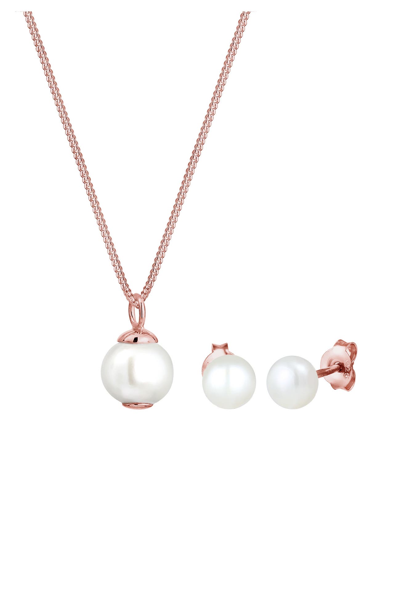 ELLI Schmuckset Süßwasserperlen Weiß 925 Sterling Silber Rosegold, Bild 1