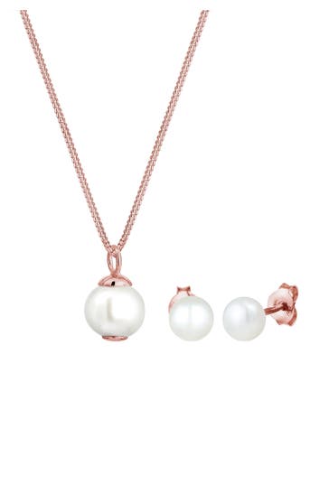 ELLI Schmuckset Süßwasserperlen Weiß 925 Sterling Silber Rosegold