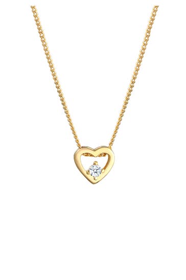 ELLI DIAMONDS Kette Herz Diamant Weiß Brillantschliff (0.03 ct) 585 Gelbgold Gold