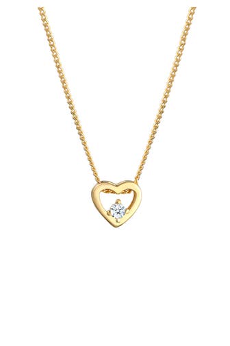 ELLI DIAMONDS Kette Herz Diamant Weiß Brillantschliff (0.03 ct) 585 Gelbgold Gold