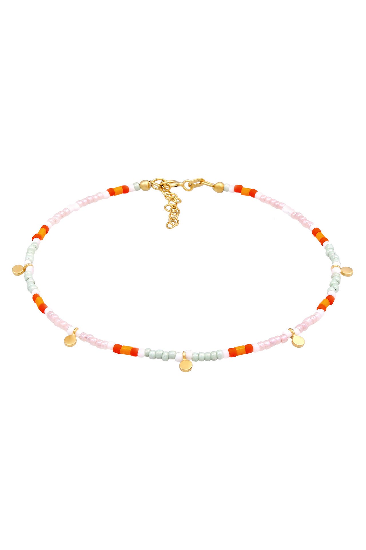 ELLI Fusskettchen Plättchen Glas Beads Bunt 925 Silber Gold, Bild 1