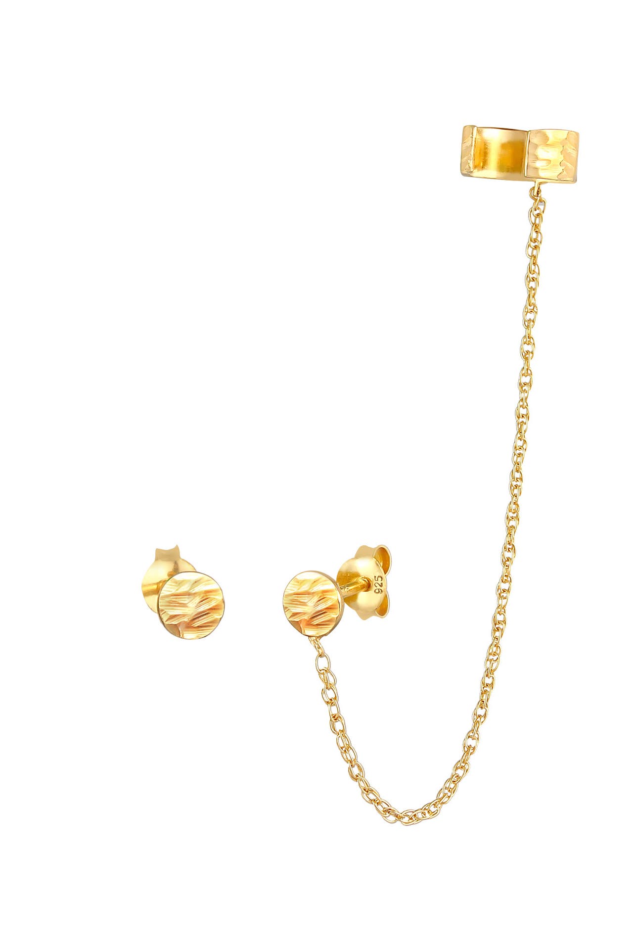 ELLI Ohrringe Earcuff Stecker Rund Organic Struktur 925 Silber Gold, Bild 1