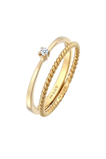 ELLI DIAMONDS Ring Diamant (0.03 ct.) Kordel 2er Ring Set 925 Silber Gold