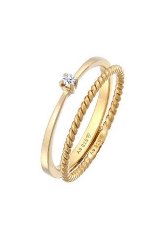 ELLI DIAMONDS Ring Diamant (0.03 ct.) Kordel 2er Ring Set 925 Silber Gold