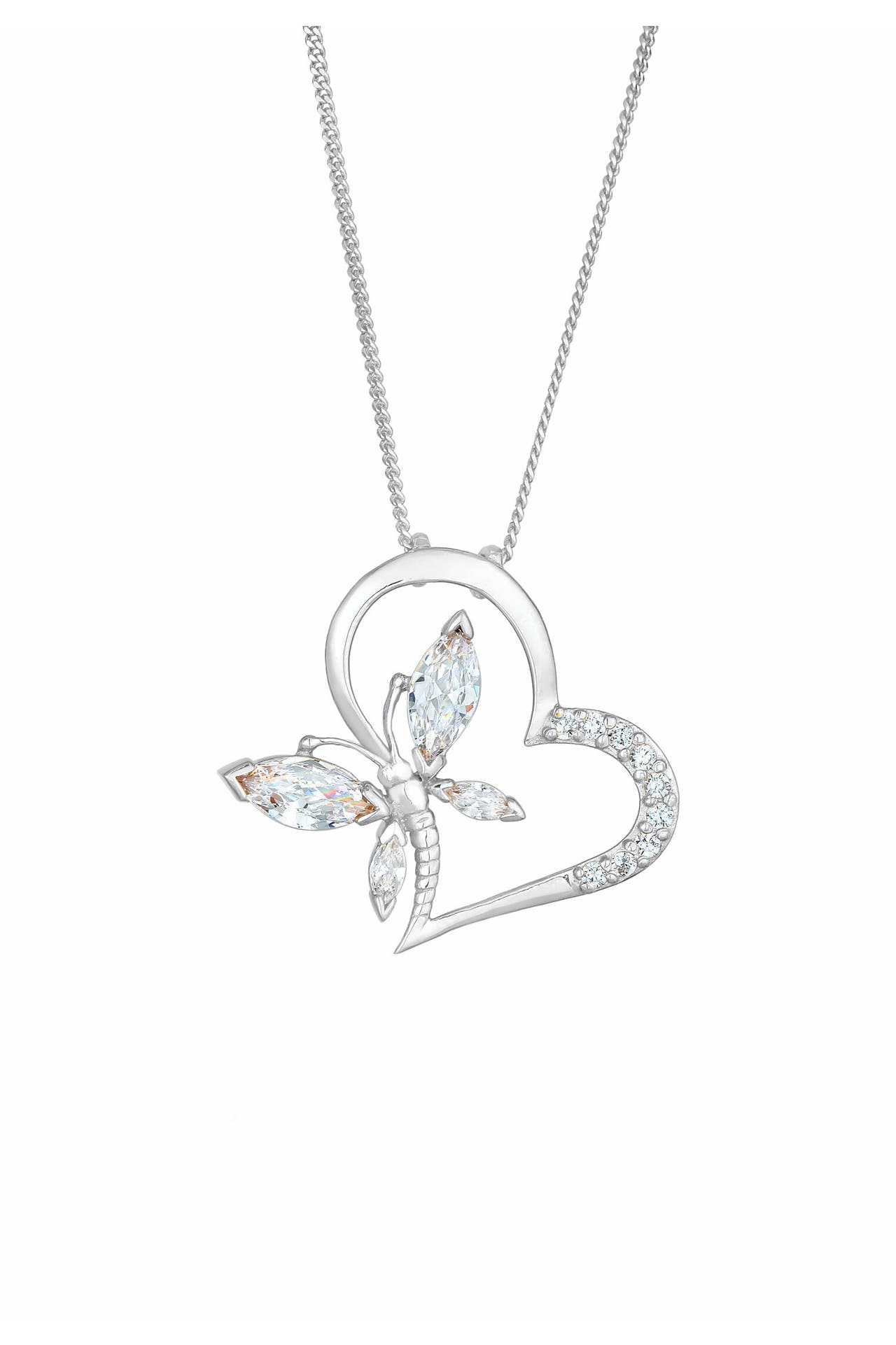 ELLI Kette Herz Schmetterling Zirkonia 925 Silber Noble Weiß, Bild 1