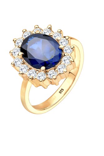 ELLI Ring Cocktailring Zirkonia Synthetischer Saphir Blau 925 Sterling Silber Gold