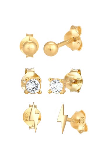 ELLI Ohrringe Stecker Kugel Blitz 3er Set 925 Silber, mit Kristallen von Swarovski® Gold