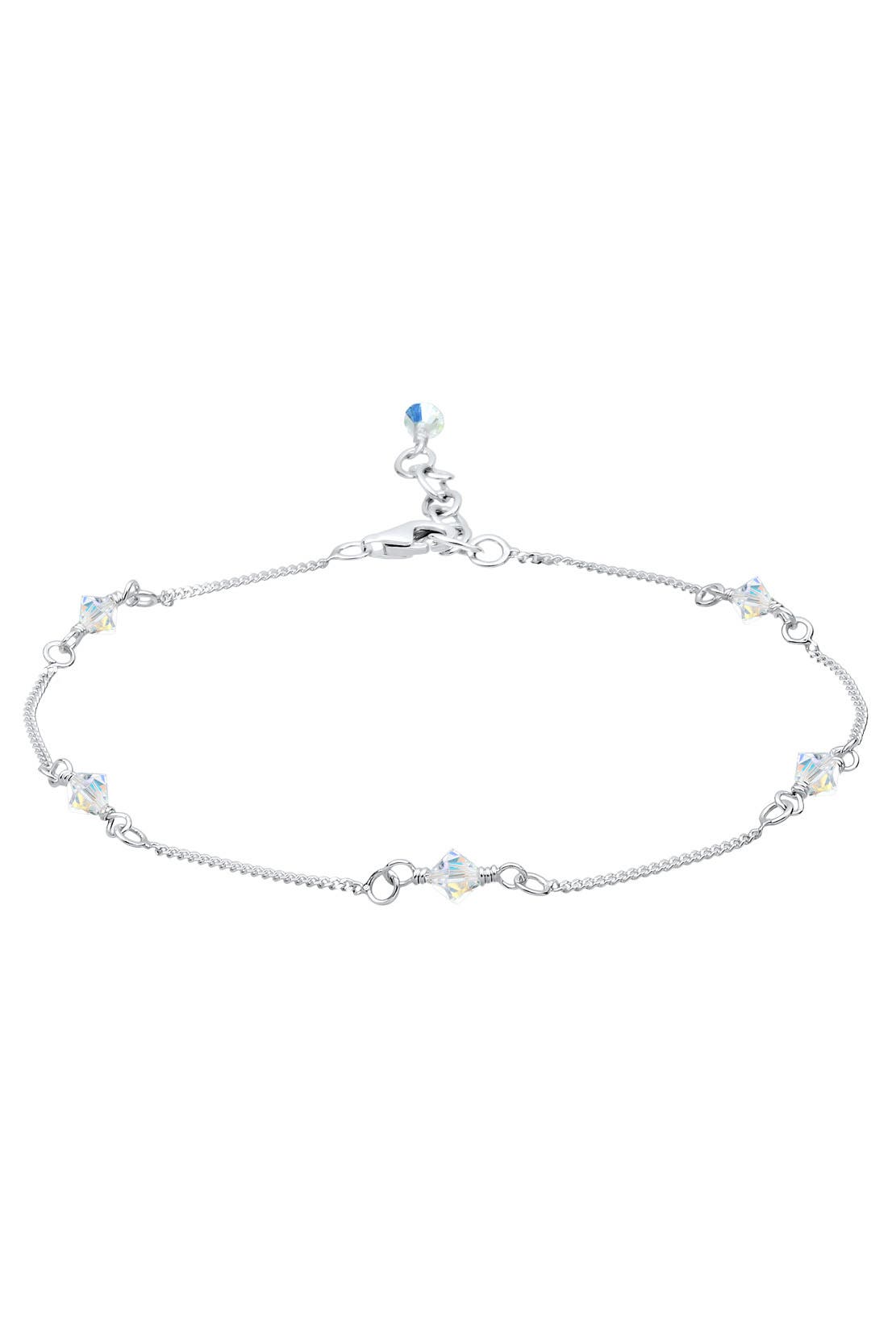 ELLI Fusskettchen Basic Strand Bead Kristalle 925 Silber Weiß, Bild 1