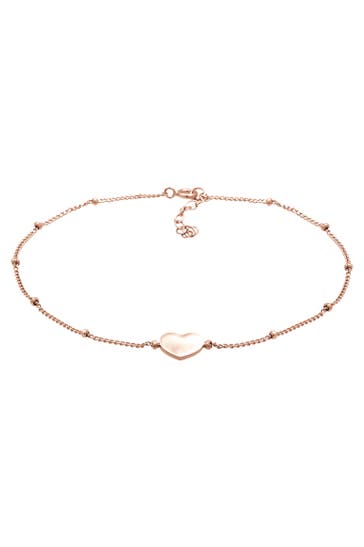 ELLI Fusskettchen Herzchen Kugelkette Verspielt Sommer 925 Silber Rosegold