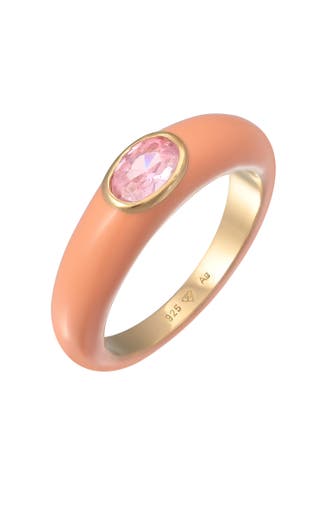ELLI Ring Zirkonia Oval Solitär Emaille 925 Silber Rosa
