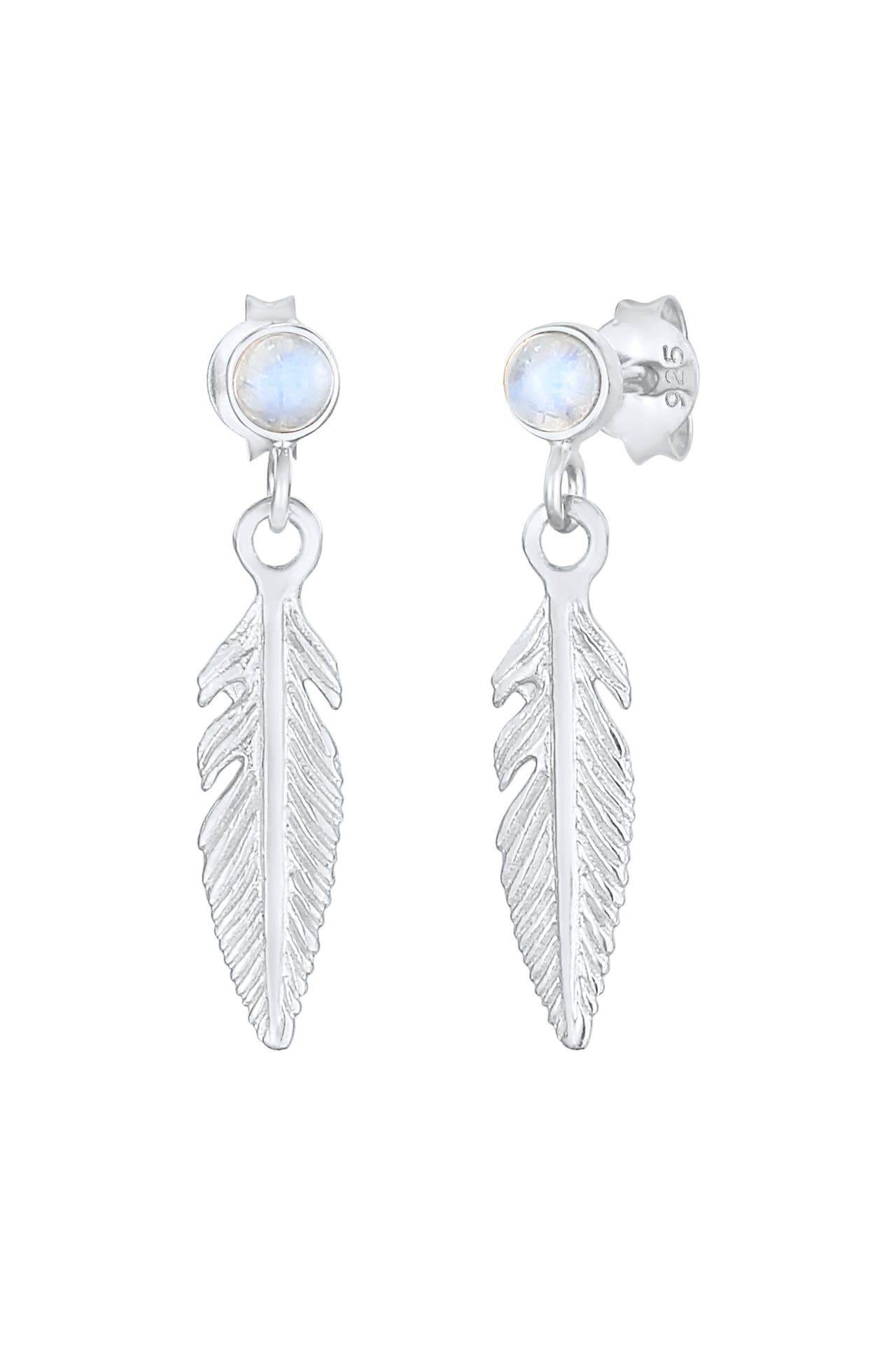 ELLI Ohrringe Feder Boho Hippie Mondstein 925 Silber Silber, Bild 1