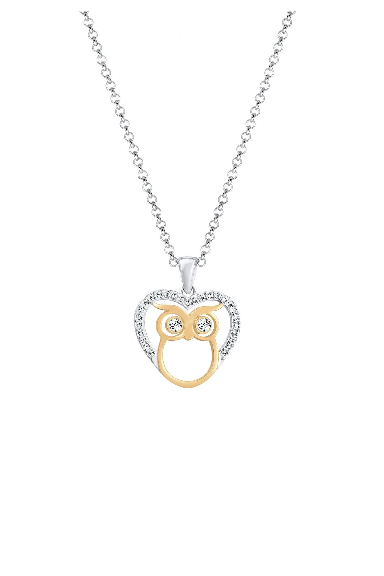 ELLI Kette Eule Herz 925 Silber, mit Kristallen von Swarovski® Silber, Bild 1