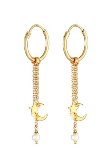 ELLI Ohrringe Creolen Hänger Stern Mond Zuchtperle 925 Silber Gold