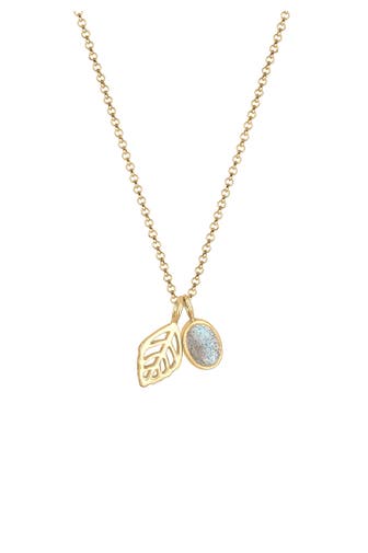 ELLI Kette Erbskette Blatt und Labradorit Edelstein 925 Sterling Silber Gold