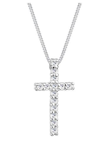 ELLI Kette Kreuz Weiß 925 Sterling Silber, mit Kristallen von Swarovski® Silber